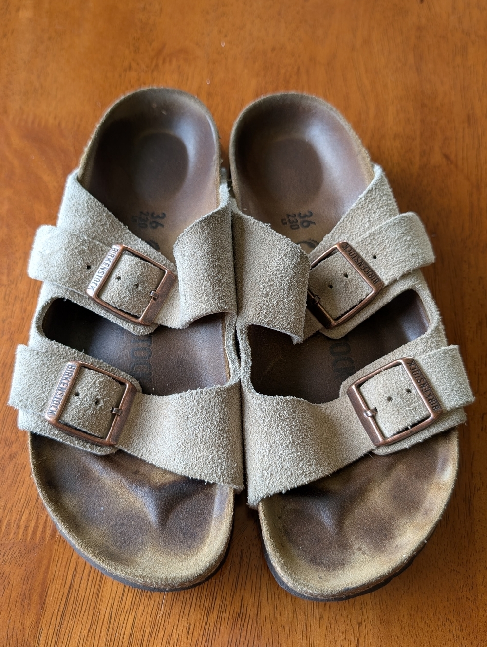 Birkenstock Arizona Soft Suede Sandals in Beige Taupe, Size 36